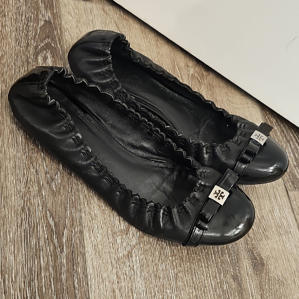 Tory Burch Black Flats with Silver Accents